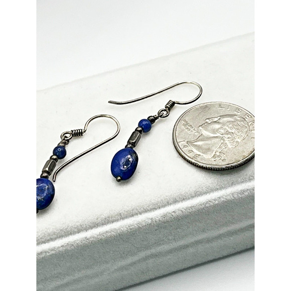 GENUINE LAPIS LAZULI STERLING SILVER WIRE WRAP DEARRINGS - Picture 2 of 4